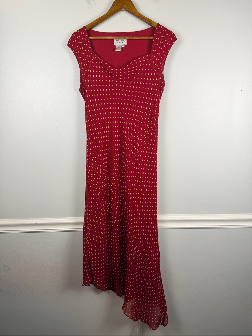 Y2K Adrianna Papell 100% Silk Polka Dot Ruffled Dress SZ 12 Fairy